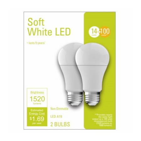 Current GE 2PK 14W SW A19 Bulb 93130416